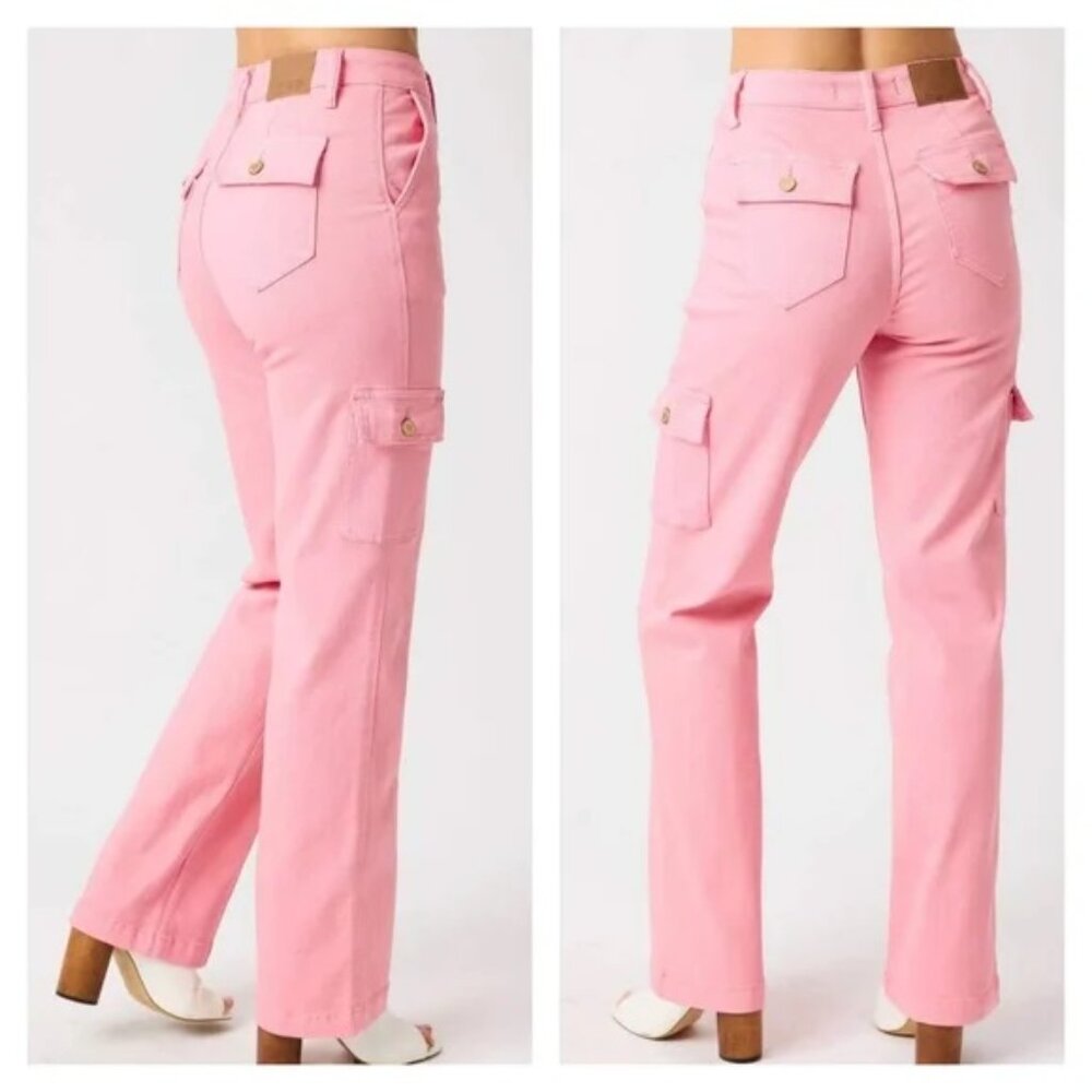 Judy Blue NEW Garment Dyed Cargo Jeans Size 14W Pink - Picture 2 of 10